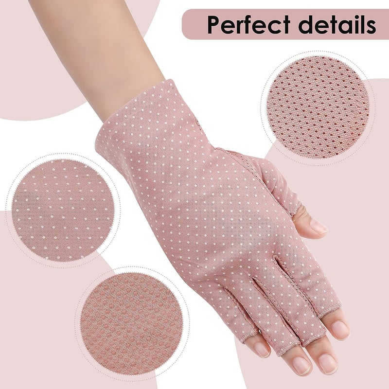Yolev 3 Pairs Sunblock Fingerless Gloves in Khaki, Pink, and Gray - Image 3