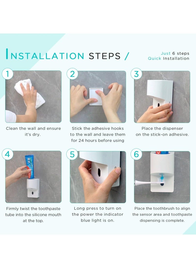 بيوينتي Automatic Toothpaste Dispenser Wall Mounted, Electric Toothpaste Squeezer with Sensor, 4 Levels Adjustable, Battery Powered, Detachable, USB Rechargeable Toothpaste Dispenser for Kids Adults  - Image 4