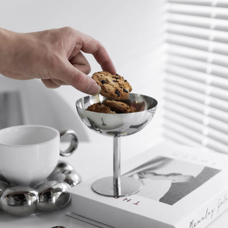 LIZEALUCKY Stainless Steel Ice Cream Goblet Cups Serving Dessert Dish Bowls for Salad Fruit Cereal Pudding for Home Hotel Restaurants Parties(Tall) - Image 2