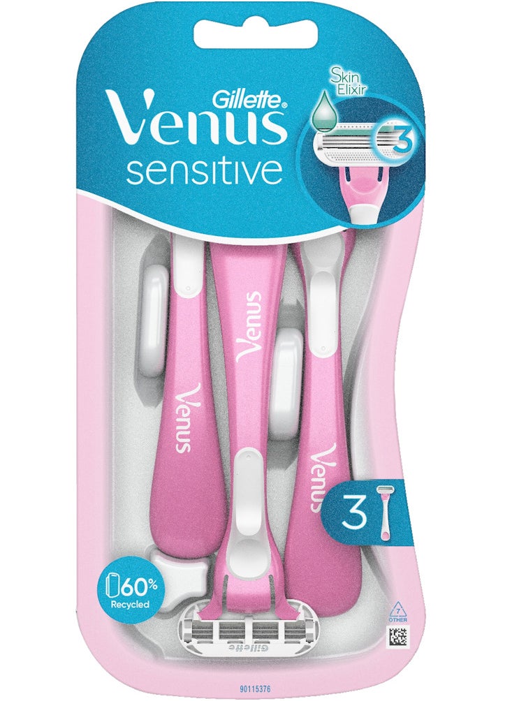 Venus Pack Of 2 Gillette Venus Sensitive 3 Razors with 3 Blades and a Moving Head  - Image 2