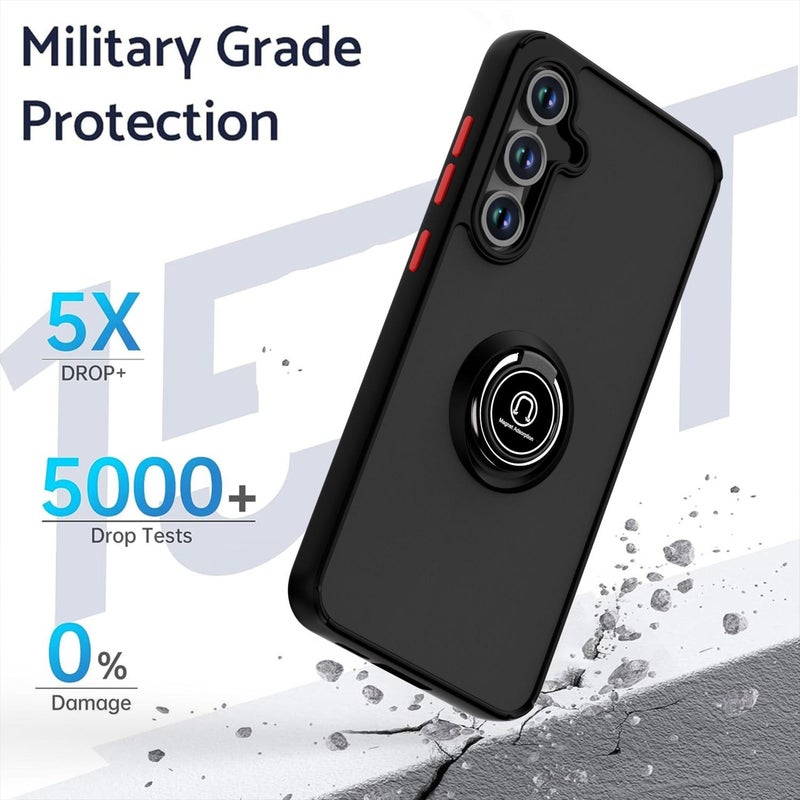 erorex For Samsung Galaxy S24 FE 5G Q Shadow 1 Series TPU + PC Phone Case with Ring(Black+Black) - Image 2