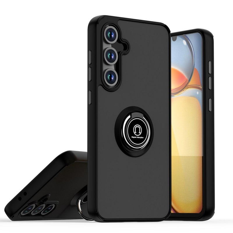 erorex For Samsung Galaxy S24 FE 5G Q Shadow 1 Series TPU + PC Phone Case with Ring(Black+Black) - Image 1