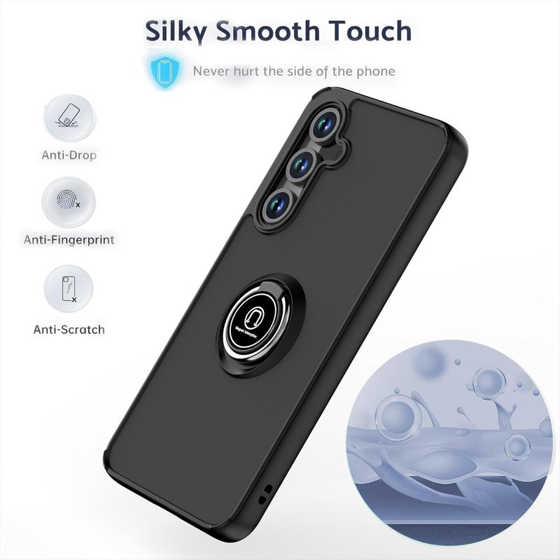 erorex For Samsung Galaxy S24 FE 5G Q Shadow 1 Series TPU + PC Phone Case with Ring(Black+Black) - Image 3