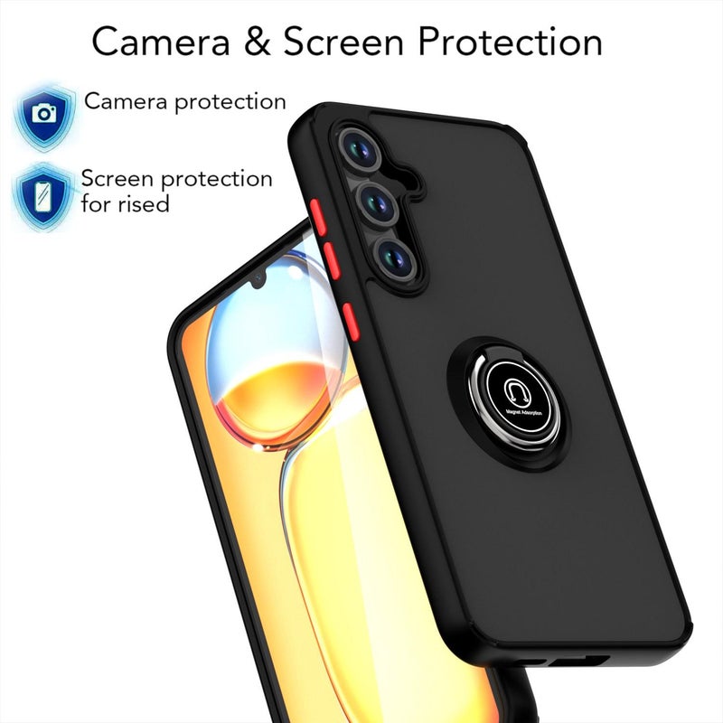 erorex For Samsung Galaxy S24 FE 5G Q Shadow 1 Series TPU + PC Phone Case with Ring(Black+Black) - Image 4