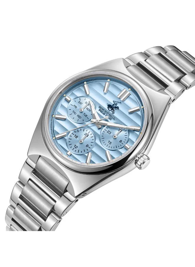 بيفرلي هيلز بولو كلوب BEVERLY HILLS POLO CLUB BP3746C.300 Women Multi Function Display Watch & Metal Strap Silver