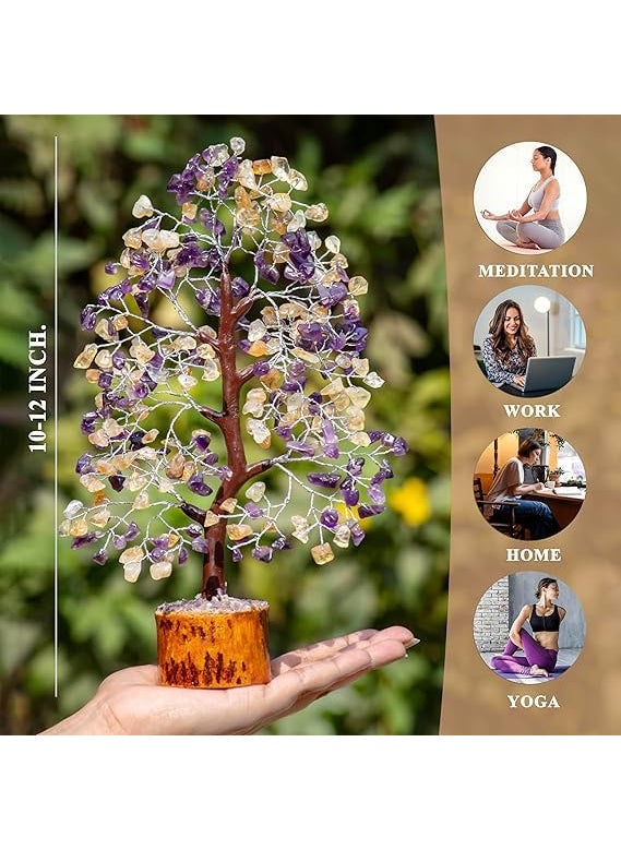 CALMING CRYSTALS CALMING CRYSTALS Amethyst Citrine Crystal Tree Seven Chakra Feng Shui Showpiece Antique Home Decor Marriage Gift Item 100 Beads Pack of 1 Amethyst Citrine Silver Wire  - Image 2