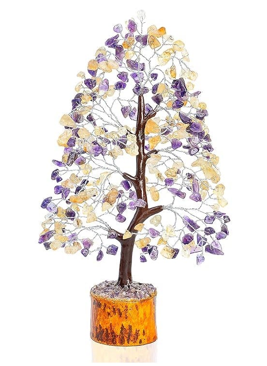 CALMING CRYSTALS CALMING CRYSTALS Amethyst Citrine Crystal Tree Seven Chakra Feng Shui Showpiece Antique Home Decor Marriage Gift Item 100 Beads Pack of 1 Amethyst Citrine Silver Wire  - Image 1