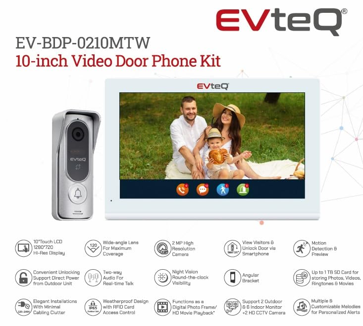 EVteQ EV-BDP-0210MTW 10-inch Touch Video Door Phone Kit with Built-in Memory & 1TB SD Card Support, 2MP Camera, RFID Access, Smartphone Control, Motion Detection - Image 2