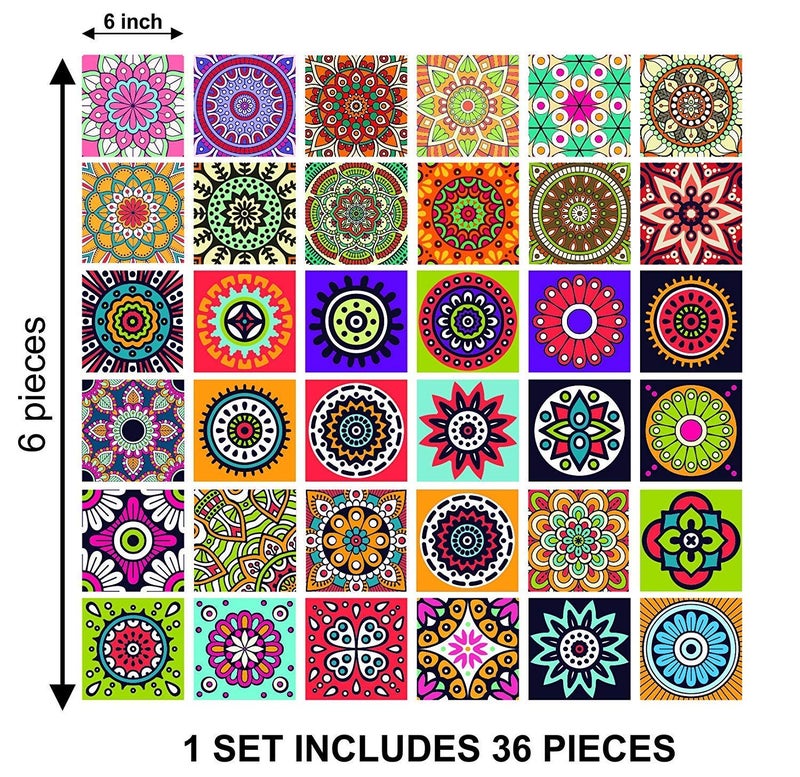 PAPER PLANE DESIGN Moroccan Mandala Home Decoration Tile Sticker Size 6 inch x 6 inch x 36 Pieces (9 Square feet Coverage Area.) - Image 4