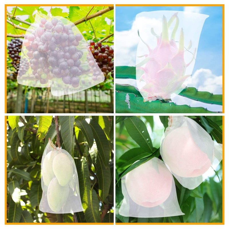 Kikhope 50 Pcs Fruit Protection Netting Bags, 10"x6" With Drawstring, Garden Barrier for Protecting Fruits - Image 4