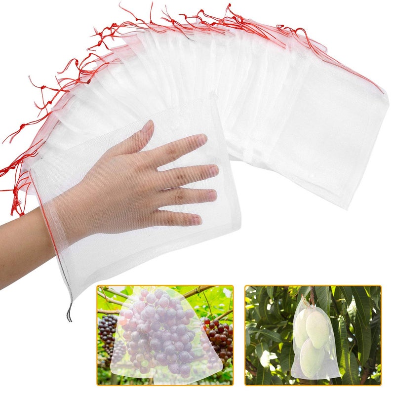 Kikhope 50 Pcs Fruit Protection Netting Bags, 10"x6" With Drawstring, Garden Barrier for Protecting Fruits - Image 1