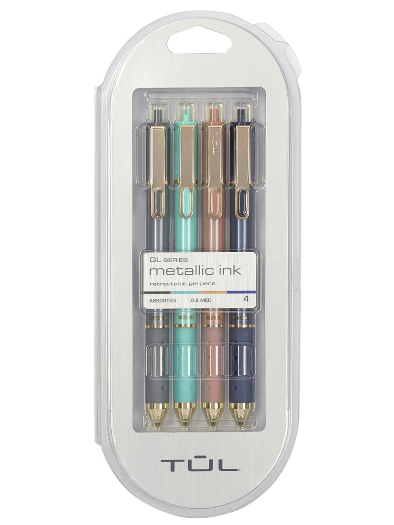 TULÂ® GL Series Retractable Gel Pens, Medium Point, 0.8 mm, Assorted Barrel Colors, Assorted Metallic Inks, Pack Of 4 Pens - Image 1