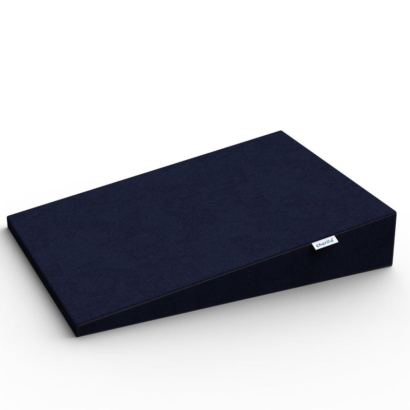 Cherilo Cherilo Standard Elevated Wedge Pillow for Baby Crib Mattress Helps to Elevate Baby for Acid Reflux Colic GERD Heat Burn Vomiting 14 x 19 x 35 With Removable Velvet Cover Navy Blue - Image 1