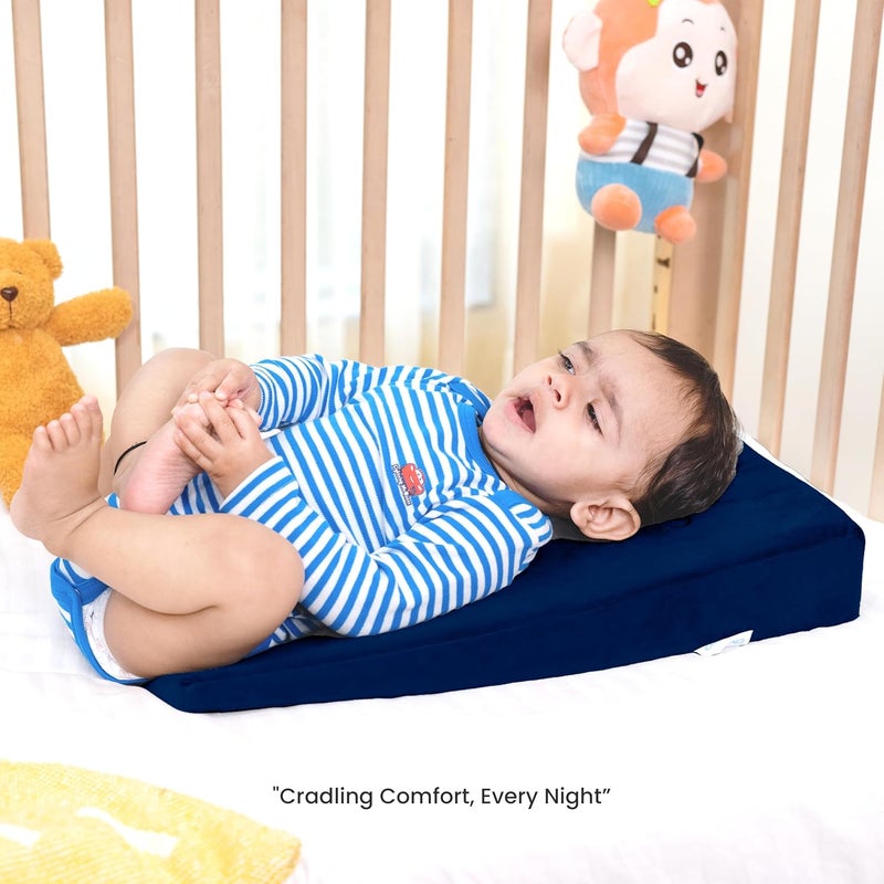 Cherilo Cherilo Standard Elevated Wedge Pillow for Baby Crib Mattress Helps to Elevate Baby for Acid Reflux Colic GERD Heat Burn Vomiting 14 x 19 x 35 With Removable Velvet Cover Navy Blue - Image 2