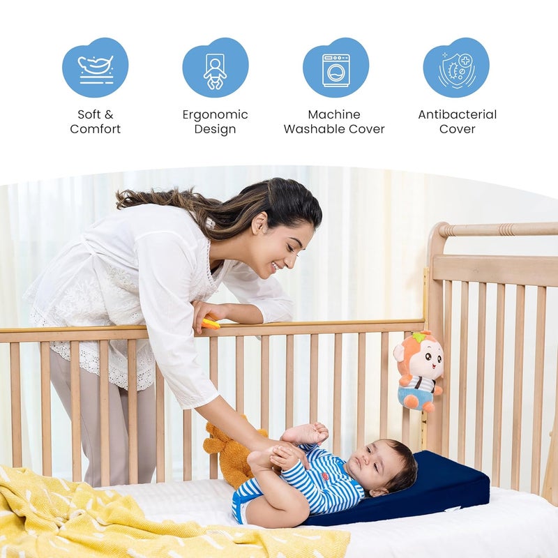 Cherilo Cherilo Standard Elevated Wedge Pillow for Baby Crib Mattress Helps to Elevate Baby for Acid Reflux Colic GERD Heat Burn Vomiting 14 x 19 x 35 With Removable Velvet Cover Navy Blue - Image 5