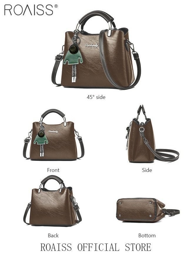 roaiss Retro Elegant Handbag Advanced Leather Unique Chic All-match Large Capacity One Shoulder/Crossbody Messenger Bag for Women/Mother/Girl Friend Gift Waterproof Brown - Image 4