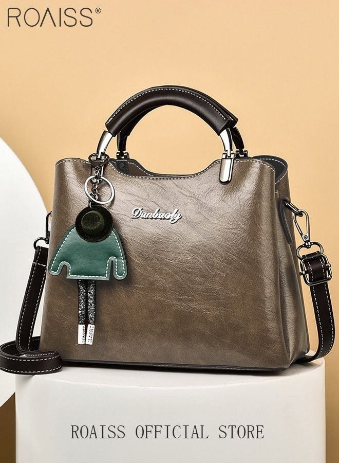 roaiss Retro Elegant Handbag Advanced Leather Unique Chic All-match Large Capacity One Shoulder/Crossbody Messenger Bag for Women/Mother/Girl Friend Gift Waterproof Brown - Image 1