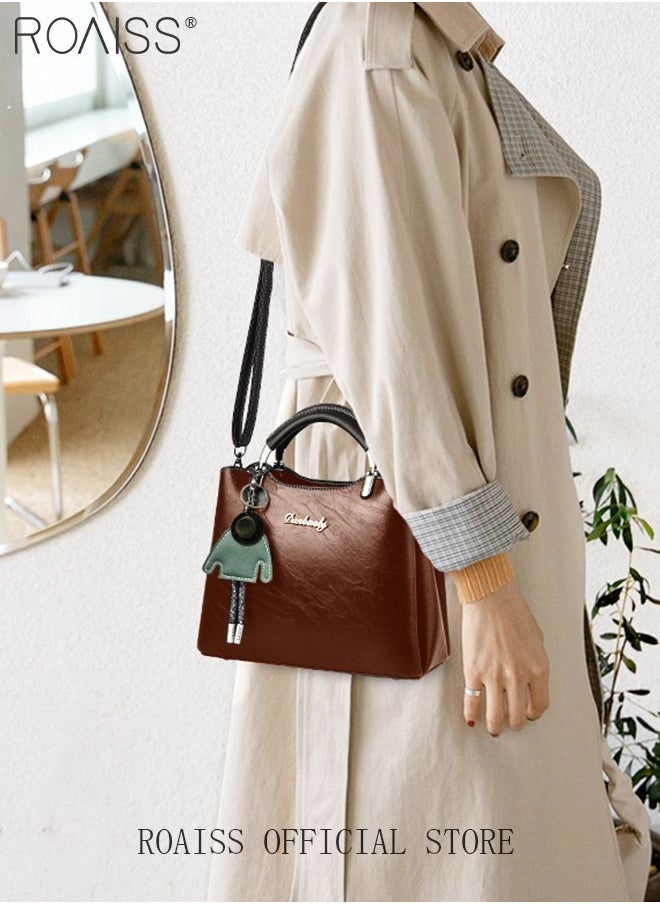 roaiss - Retro Elegant Handbag Advanced Leather Unique Chic All-match Large Capacity One Shoulder/Crossbody Messenger Bag for Women/Mother/Girl Friend Gift - Image 1