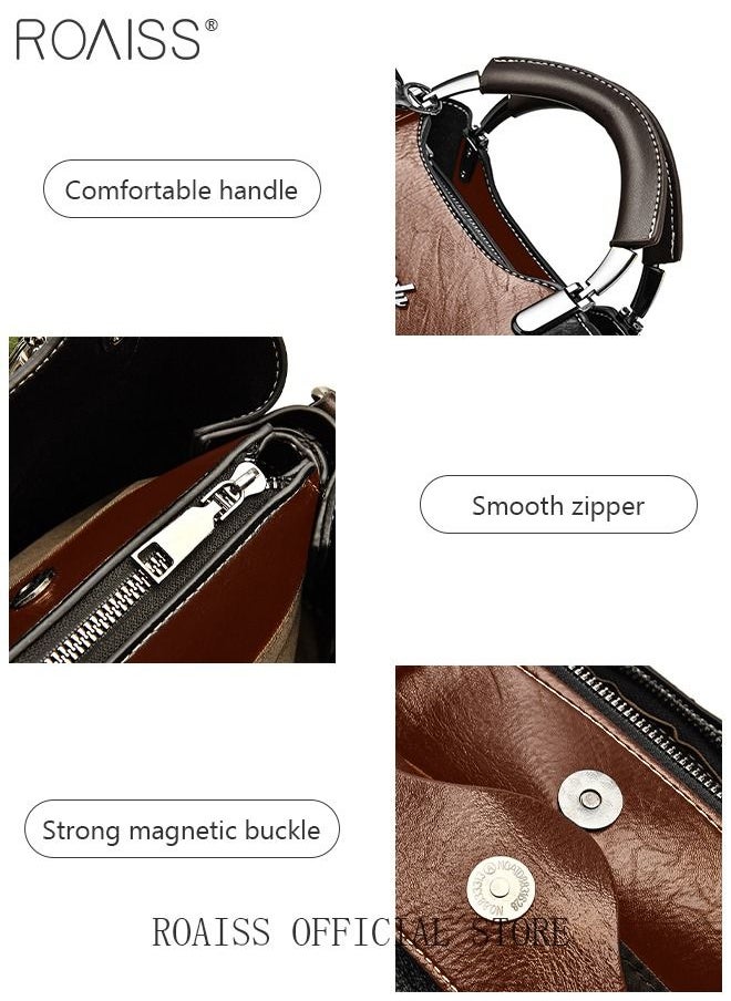 roaiss - Retro Elegant Handbag Advanced Leather Unique Chic All-match Large Capacity One Shoulder/Crossbody Messenger Bag for Women/Mother/Girl Friend Gift - Image 1