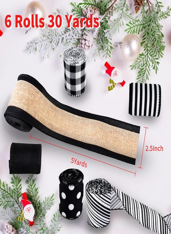 MuRealy Premium Wired Christmas Ribbon - 2.5 Inch Polyester Buffalo Plaid, 6 Rolls 30 Yards for Tree Decor, Gifts & Big Bows, Fray-Resistant & Easy to Cut - Image 3