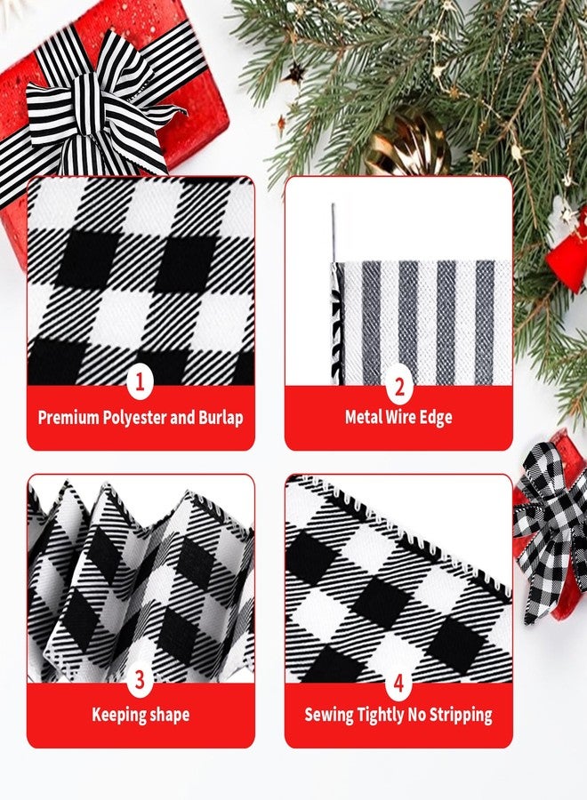 MuRealy Premium Wired Christmas Ribbon - 2.5 Inch Polyester Buffalo Plaid, 6 Rolls 30 Yards for Tree Decor, Gifts & Big Bows, Fray-Resistant & Easy to Cut - Image 2