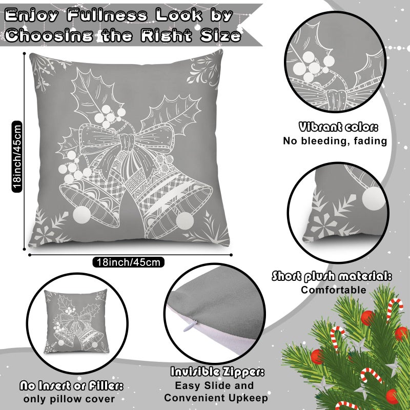 تاتو 6 أجهزة كمبيوتر عيد الميلاد أغطية وسادة أغطية الزخرفة وسادة عيد الميلاد تغطية ديكور العطلة رمي وسادة أريكة الأريكة ديكورات غرفة نوم عيد الميلاد (الفضة والرمادي 18 × 18 بوصة) - Image 2