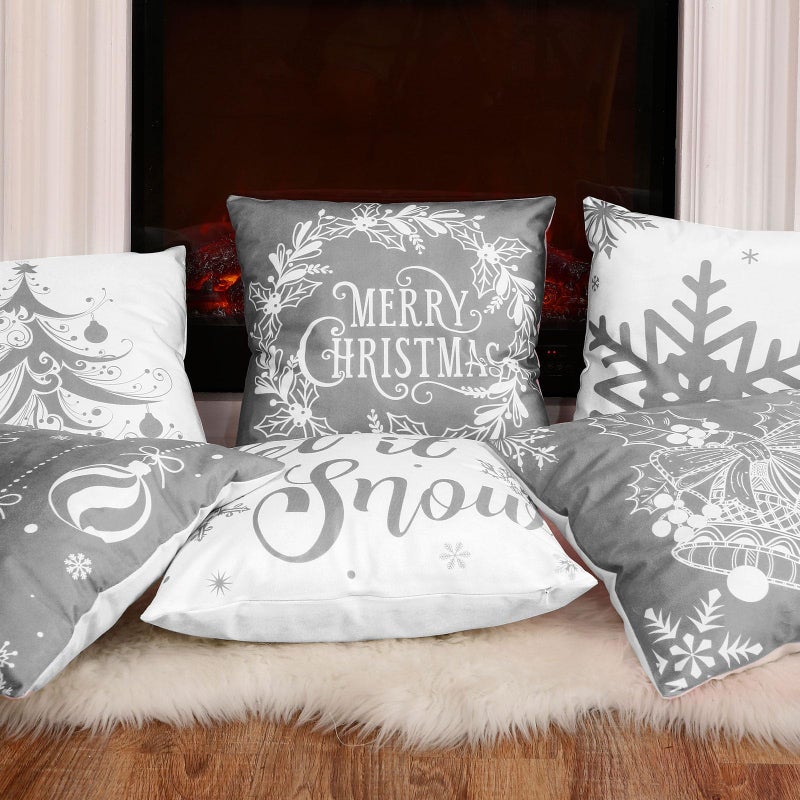 تاتو 6 أجهزة كمبيوتر عيد الميلاد أغطية وسادة أغطية الزخرفة وسادة عيد الميلاد تغطية ديكور العطلة رمي وسادة أريكة الأريكة ديكورات غرفة نوم عيد الميلاد (الفضة والرمادي 18 × 18 بوصة) - Image 4