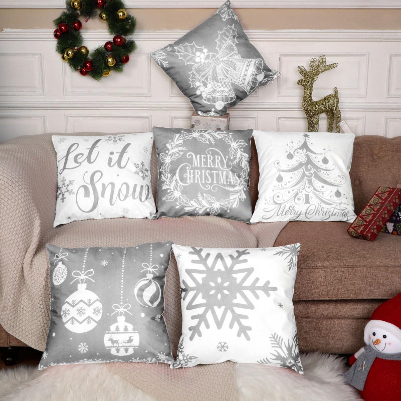تاتو 6 أجهزة كمبيوتر عيد الميلاد أغطية وسادة أغطية الزخرفة وسادة عيد الميلاد تغطية ديكور العطلة رمي وسادة أريكة الأريكة ديكورات غرفة نوم عيد الميلاد (الفضة والرمادي 18 × 18 بوصة) - Image 3