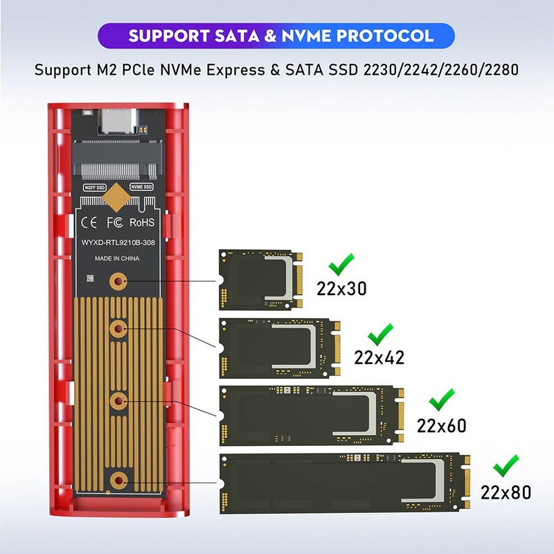 Hard Drive Docking Station M2 Dual Protocol Enclosure NVME SATA SSD 10Gbps High Speed Transmission Black - Image 2