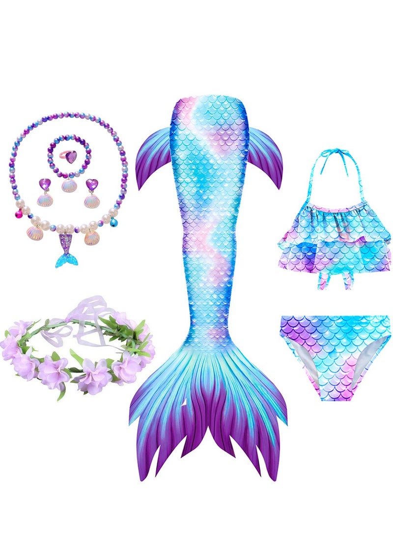 Costumes for Kids Toddler Girls 3-10 Years Old, 9 PCS Mermaid Pretend Dress Up Role Play Set for Children Cosplay Ages 3-10, Birthday Party Halloween Christmas Costumes Outfits - Image 1