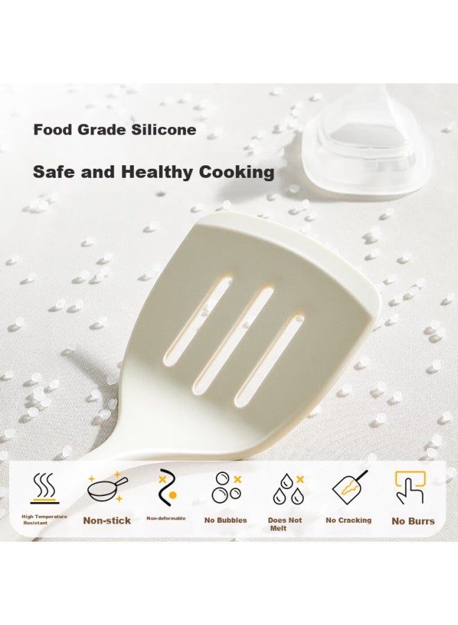 COOKER KING Chuidahuang Silicone Spatula, Wooden Handle Non-stick Pan Coating Frying Pan Specialized Spatula, White  - Image 1