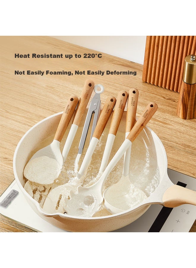COOKER KING Chuidahuang Silicone Spatula, Wooden Handle Non-stick Pan Coating Frying Pan Specialized Spatula, White  - Image 3