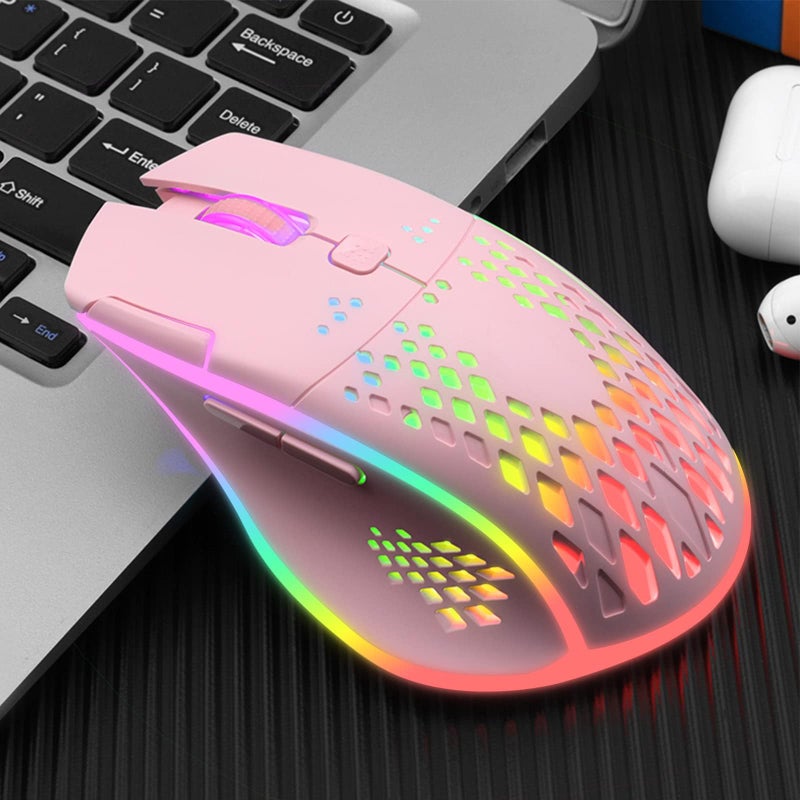 VEGCOO Wireless Gaming Mouse, C30 Silent Click Wireless Rechargeable Gaming Mouse with Double-Click Key and Colorful LED Lights, 3 Level Adjustable DPI for Gaming and Working (Pink) - Image 2