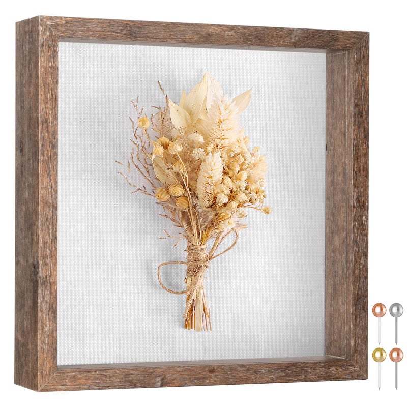 Califortree 8x8 Shadow Box Picture Frame Memory Box Display Case for Memorabilia Flower Awards Medals Wedding Photos and Keepsake Rustic Brown
