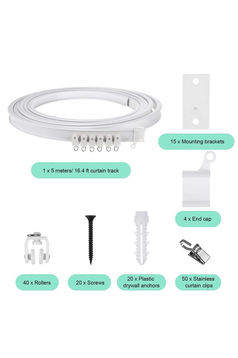 Curved Ceiling Curtain Track Bendable Mount for Curtain Rail Bunk Bed Bay Window Room Divider Flexible Straight (White, 5 m/ 16.4 ft)  - Image 2