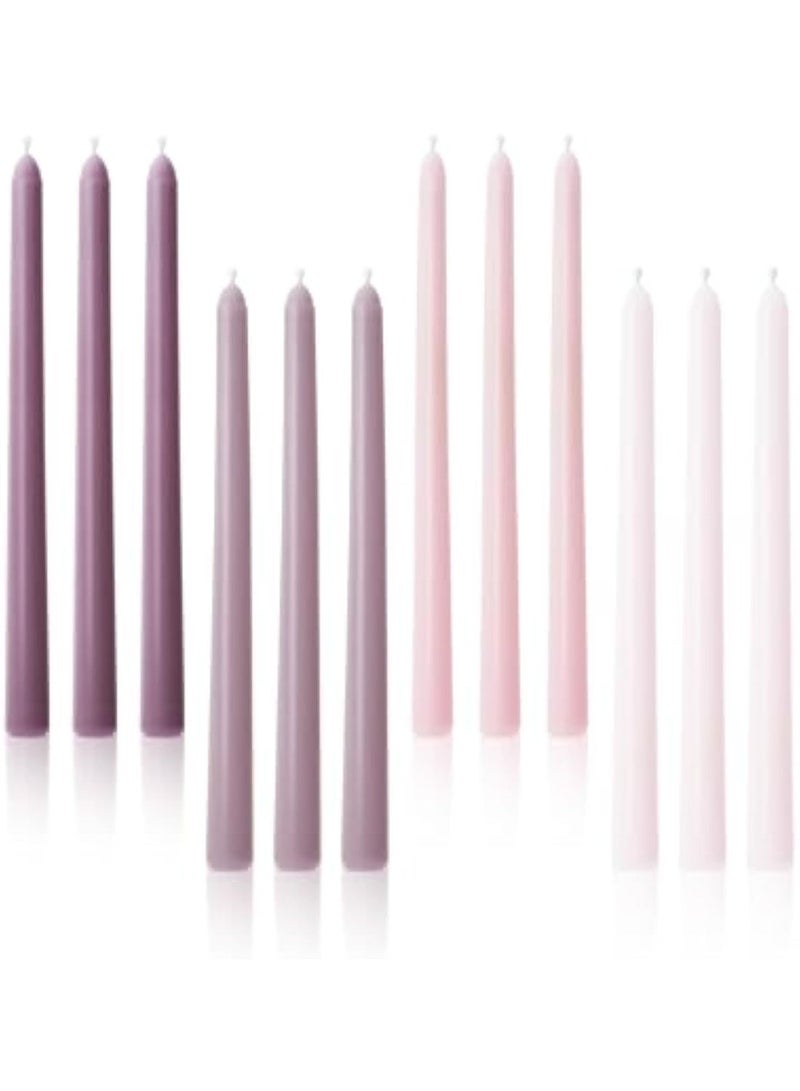 Taper Candles 10 Inch Purple Set of 12 Unscented, Dripless, Smokeless Long Tall Tapered Candlesticks Wedding Home Decor Dinner Natural Color Series - Image 1