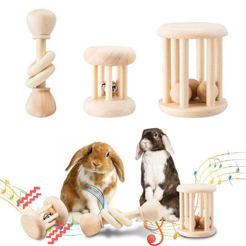 AOWPFVV 3 Pcs Wooden Bunny Toys Safe Rabbit Guinea Pigs Teeth Grinding Toys for Chinchillas Hamsters Small Animals Indoor Outdoor - Image 2