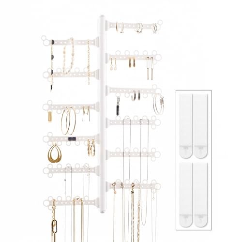 All Hung Up AllHungUp 12-Tier Wall Jewelry Organizer Wall Mounted Jewelry Organizer Necklace Holder Wall Mount Hanging Necklace Organizer Jewelry Hanger Wall Mounted Earring Holder Display Earring Organizer White - Image 1