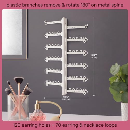 All Hung Up AllHungUp 12-Tier Wall Jewelry Organizer Wall Mounted Jewelry Organizer Necklace Holder Wall Mount Hanging Necklace Organizer Jewelry Hanger Wall Mounted Earring Holder Display Earring Organizer White - Image 2