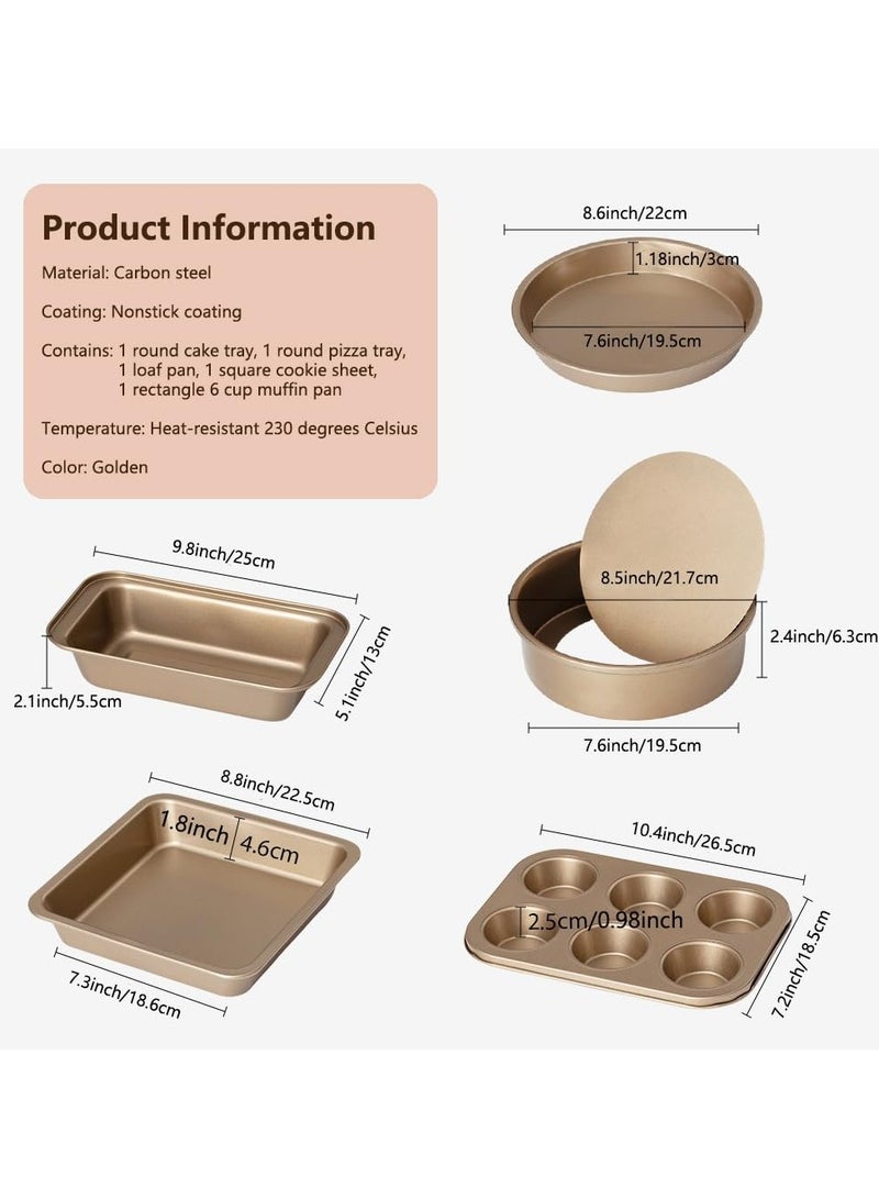 VINNYSEN Baking Pans Sets 5-Piece Nonstick Carbon Steel Bakeware Sets with Round Cake Pan Round Pizza Pan Cookie Sheet Loaf and 6-Cup Muffin Pan Reusable Baking Sets for Various Baking Scenes - Image 3