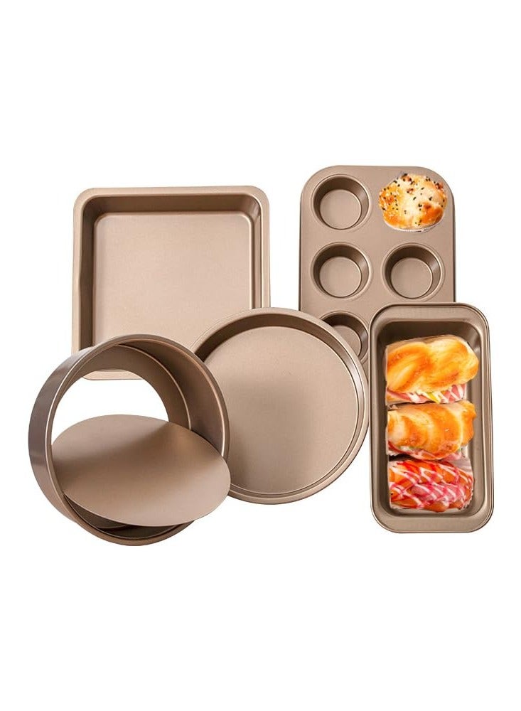 VINNYSEN Baking Pans Sets 5-Piece Nonstick Carbon Steel Bakeware Sets with Round Cake Pan Round Pizza Pan Cookie Sheet Loaf and 6-Cup Muffin Pan Reusable Baking Sets for Various Baking Scenes - Image 1