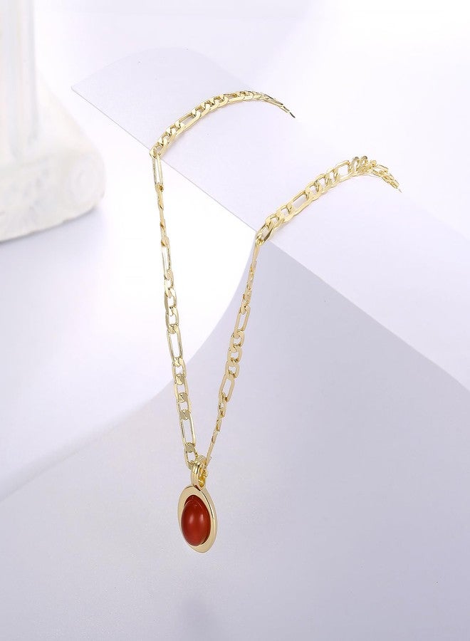 MANBU Carnelian Necklace for Women Oval Carnelian Pendant With Gold Plated Figaro Chain Birthday Gifts - Image 5