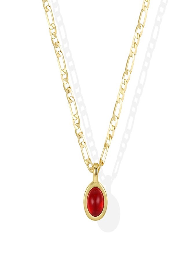 MANBU Carnelian Necklace for Women Oval Carnelian Pendant With Gold Plated Figaro Chain Birthday Gifts - Image 1