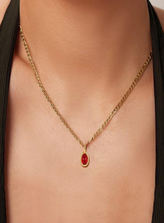 MANBU Carnelian Necklace for Women Oval Carnelian Pendant With Gold Plated Figaro Chain Birthday Gifts - Image 3