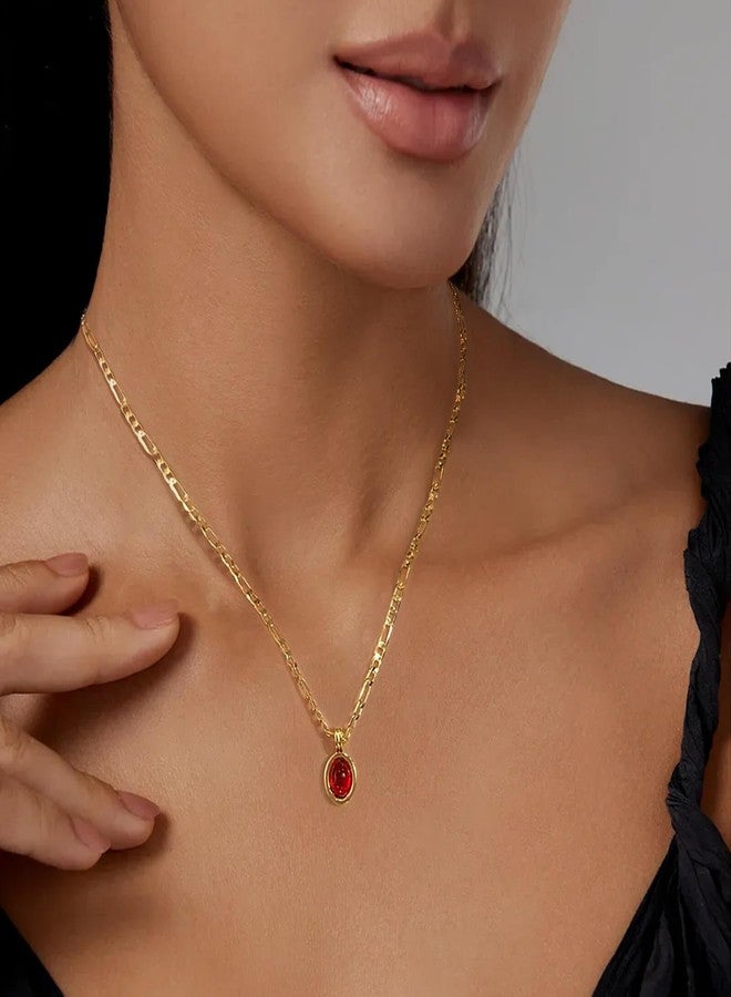 MANBU Carnelian Necklace for Women Oval Carnelian Pendant With Gold Plated Figaro Chain Birthday Gifts - Image 2