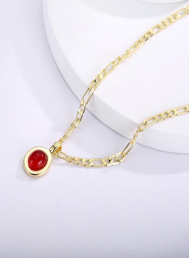 MANBU Carnelian Necklace for Women Oval Carnelian Pendant With Gold Plated Figaro Chain Birthday Gifts - Image 4