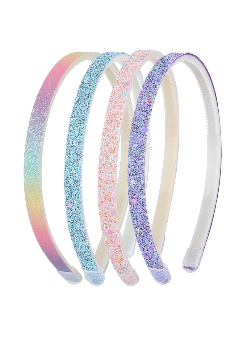 WLLHYF - WLLHYF Glitter Headband, 4pcs Plastic Sparkly Cute Non Slip Chunky Hairbands, Thick Bling Confetti Rainbow Hair Bands with Teeth, Little Girls Colorful Hair Accessories - Image 1