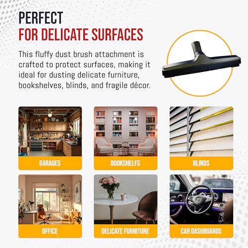 MP Maresh Products Genuine Deluxe Brush Attachment - Horse Hair Brush, Wet Dry Vacuum Cleaner, Central Vacuum System Parts & Accessories, Dust Floor, 32mm Standard Size - Black (12 Inch) - Image 5