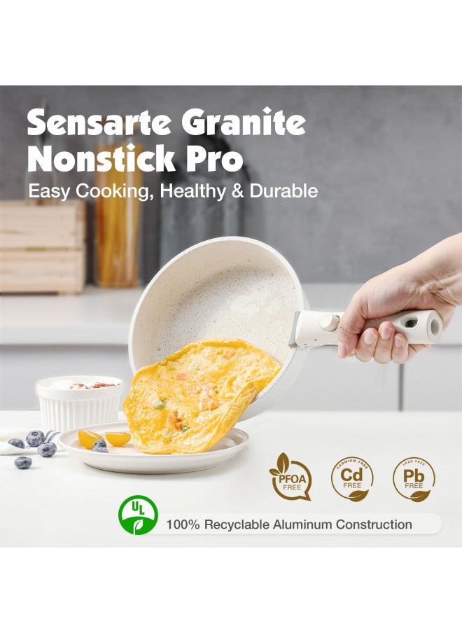 Sensarte SENSARTE 10 Piece Pots and Pans Set, Nonstick Detachable Handle Cookware, Induction Kitchen Cookware Set with Removable Handle, Healthy Non Stick RV Cookware, Dishwasher Oven Safe, PFOA Free (White)  - Image 3