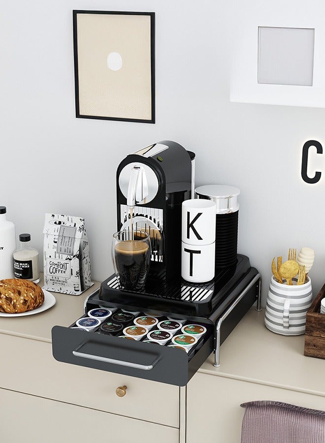 XiuWoo Metal Coffee Pod Holder Drawer Capsule Organizer, Pull Out Coffee Pods Storage, Slide Out Drawers Holder for Capsules, Under Brewer Storage Sliding Drawer, Home Kitchen Counter Organization Black  - Image 1